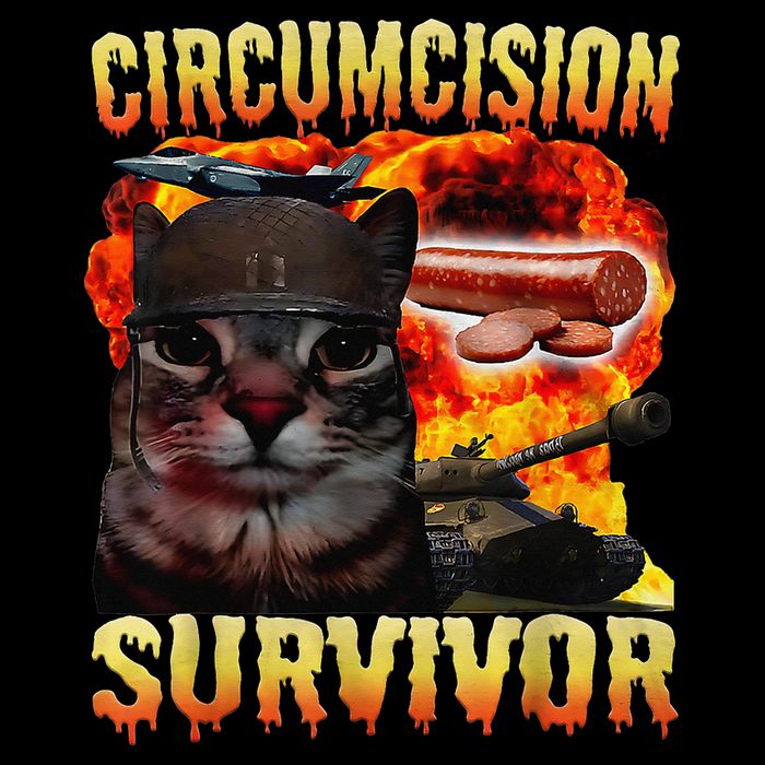 Circumcision Survivor Funny Oddly Specific Dank Cat Meme Full-Length Apron With Pockets