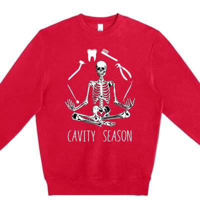 Cavity Season Funny Dentist Skeleton Halloween Dental Premium Crewneck Sweatshirt