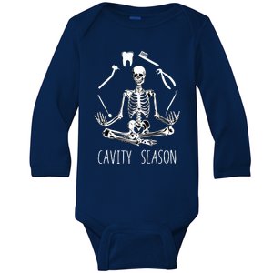 Cavity Season Funny Dentist Skeleton Halloween Dental Baby Long Sleeve Bodysuit