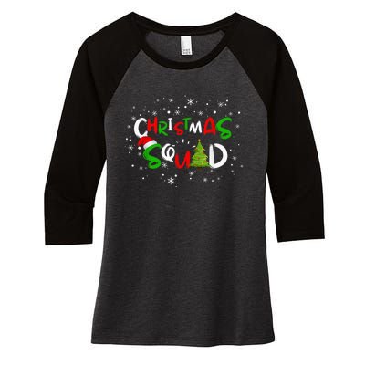 Christmas Squad Family Group Matching Shirts Funny Santa Elf Women's Tri-Blend 3/4-Sleeve Raglan Shirt