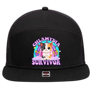 Chlamydia Survivor Funny Cat Sarcastic Inappropriate 7 Panel Mesh Trucker Snapback Hat