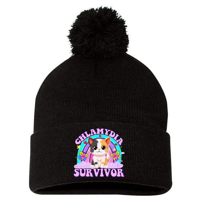 Chlamydia Survivor Funny Cat Sarcastic Inappropriate Pom Pom 12in Knit Beanie