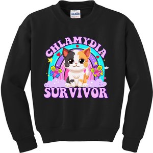 Chlamydia Survivor Funny Cat Sarcastic Inappropriate Kids Sweatshirt