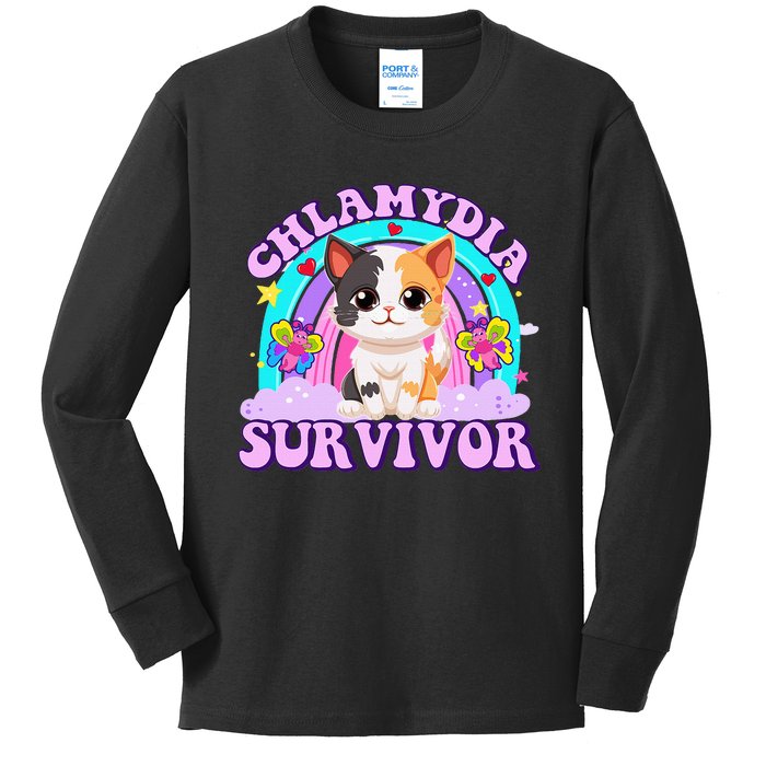 Chlamydia Survivor Funny Cat Sarcastic Inappropriate Kids Long Sleeve Shirt