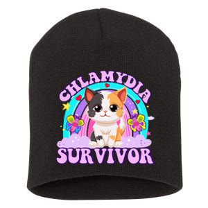 Chlamydia Survivor Funny Cat Sarcastic Inappropriate Short Acrylic Beanie