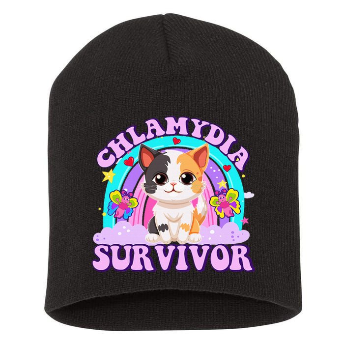 Chlamydia Survivor Funny Cat Sarcastic Inappropriate Short Acrylic Beanie