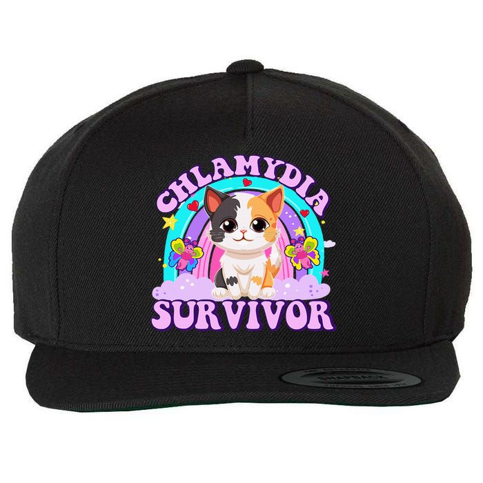 Chlamydia Survivor Funny Cat Sarcastic Inappropriate Wool Snapback Cap