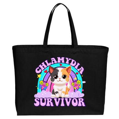 Chlamydia Survivor Funny Cat Sarcastic Inappropriate Cotton Canvas Jumbo Tote