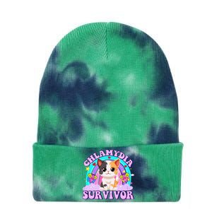 Chlamydia Survivor Funny Cat Sarcastic Inappropriate Tie Dye 12in Knit Beanie