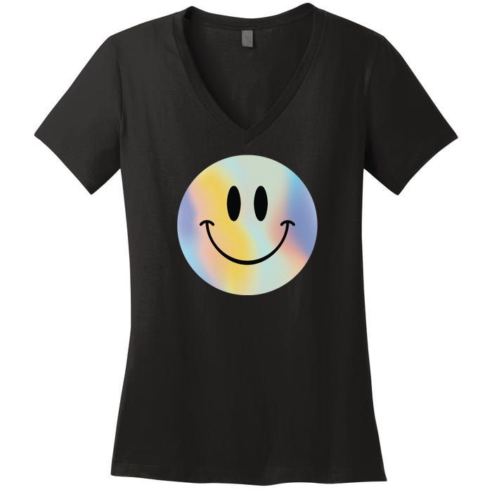 Colorful Smiley Face Women's V-Neck T-Shirt