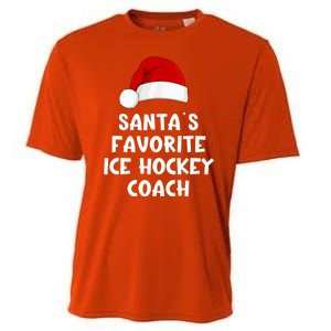 Christmas Santas Favorite Ice Hockey Coach Funny Xmas Pajama Cooling Performance Crew T-Shirt