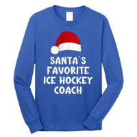 Christmas Santas Favorite Ice Hockey Coach Funny Xmas Pajama Long Sleeve Shirt