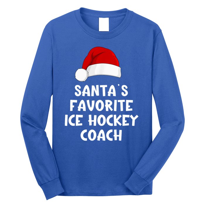 Christmas Santas Favorite Ice Hockey Coach Funny Xmas Pajama Long Sleeve Shirt