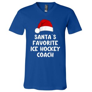 Christmas Santas Favorite Ice Hockey Coach Funny Xmas Pajama V-Neck T-Shirt