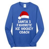 Christmas Santas Favorite Ice Hockey Coach Funny Xmas Pajama Tall Long Sleeve T-Shirt