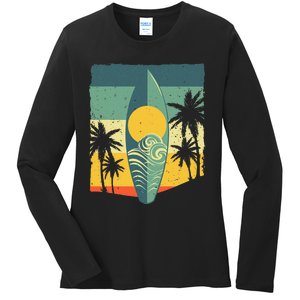 Cool Surfboard For Men Women Surfer Retro Surf Sunset Beach Ladies Long Sleeve Shirt