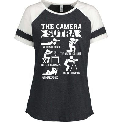 Camera Sutra Funny Photographer Pose Photography Enza Ladies Jersey Colorblock Tee