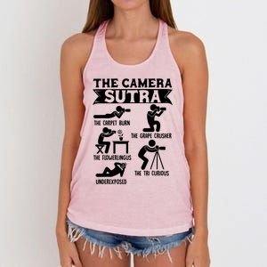 Camera Sutra Funny Photographer Pose Photography Women's Knotted Racerback Tank