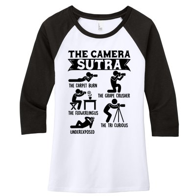 Camera Sutra Funny Photographer Pose Photography Women's Tri-Blend 3/4-Sleeve Raglan Shirt