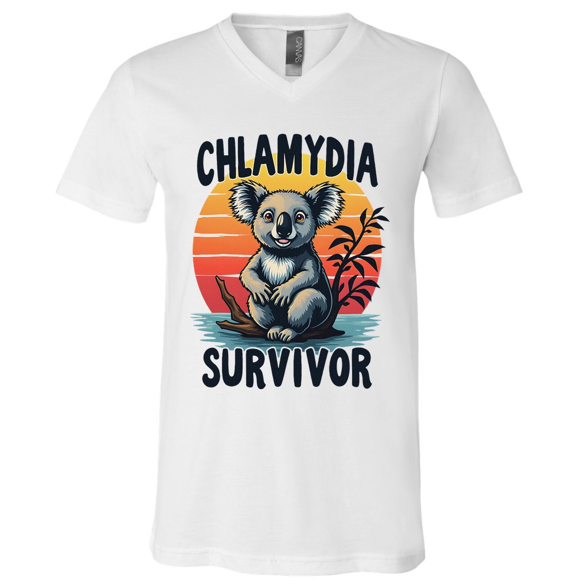Chlamydia Survivor Funny Adult Joke Retro Vintage Koala V-Neck T-Shirt