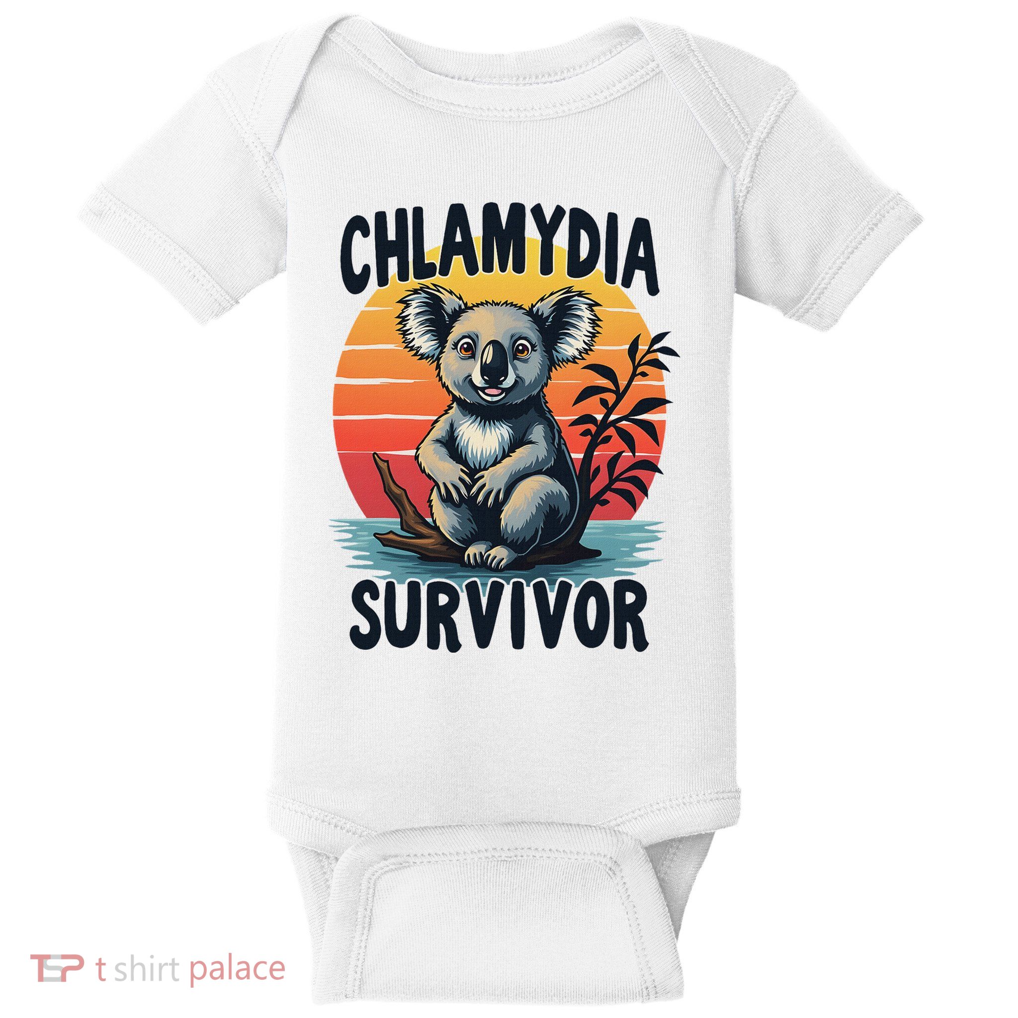 Chlamydia Survivor Funny Adult Joke Retro Vintage Koala Baby Bodysuit