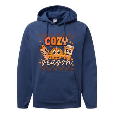 Cozy Season Fall Vibes Autumn Season Thanksgiving Pumpkin Spice Funny Performance Fleece Hoodie