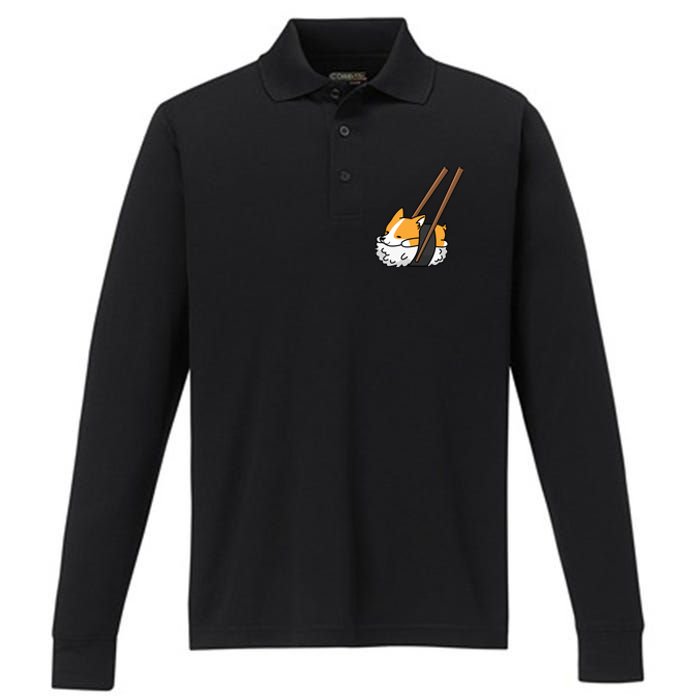 Corgi Sushi Funny Dog Gift Performance Long Sleeve Polo