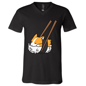 Corgi Sushi Funny Dog Gift V-Neck T-Shirt