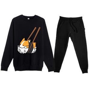 Corgi Sushi Funny Dog Gift Premium Crewneck Sweatsuit Set