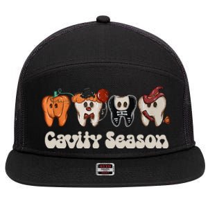 Cavity Season Funny Dental Halloween Teeth Dentist 7 Panel Mesh Trucker Snapback Hat