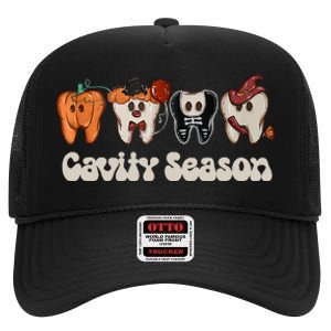 Cavity Season Funny Dental Halloween Teeth Dentist High Crown Mesh Back Trucker Hat