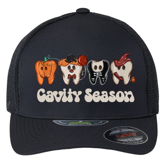 Cavity Season Funny Dental Halloween Teeth Dentist Flexfit Unipanel Trucker Cap