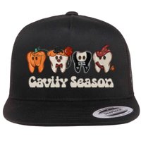 Cavity Season Funny Dental Halloween Teeth Dentist Flat Bill Trucker Hat