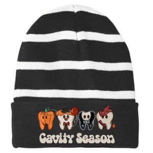 Cavity Season Funny Dental Halloween Teeth Dentist Striped Beanie with Solid Band