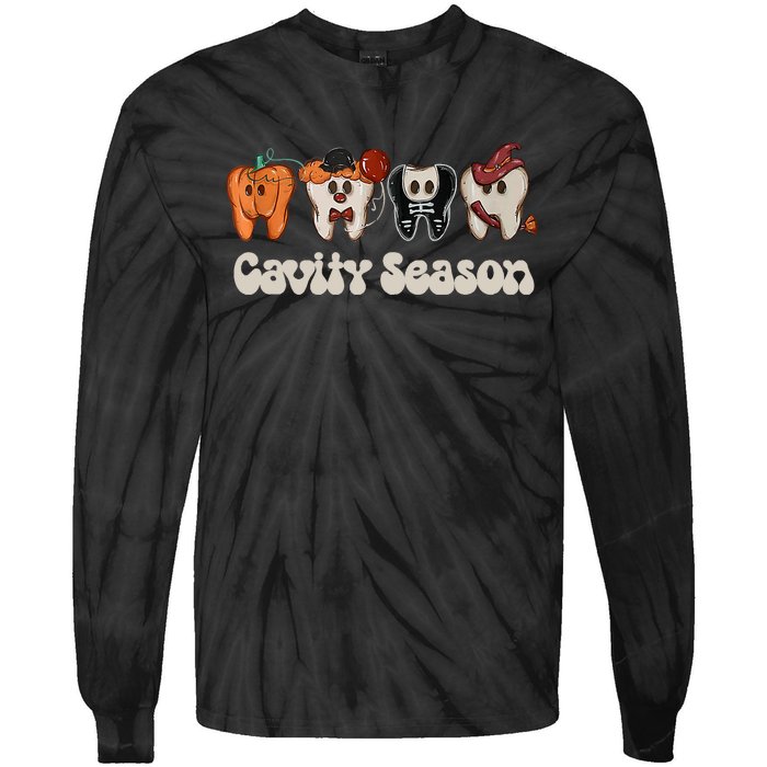 Cavity Season Funny Dental Halloween Teeth Dentist Tie-Dye Long Sleeve Shirt