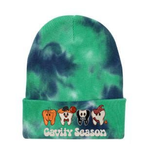 Cavity Season Funny Dental Halloween Teeth Dentist Tie Dye 12in Knit Beanie