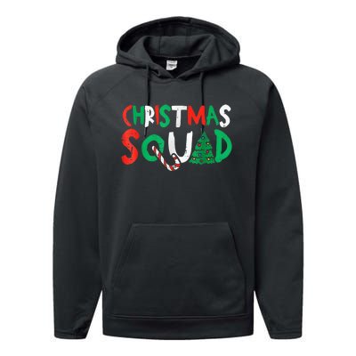 Christmas Squad Family Group Matching Shirts Funny Santa Elf Performance Fleece Hoodie