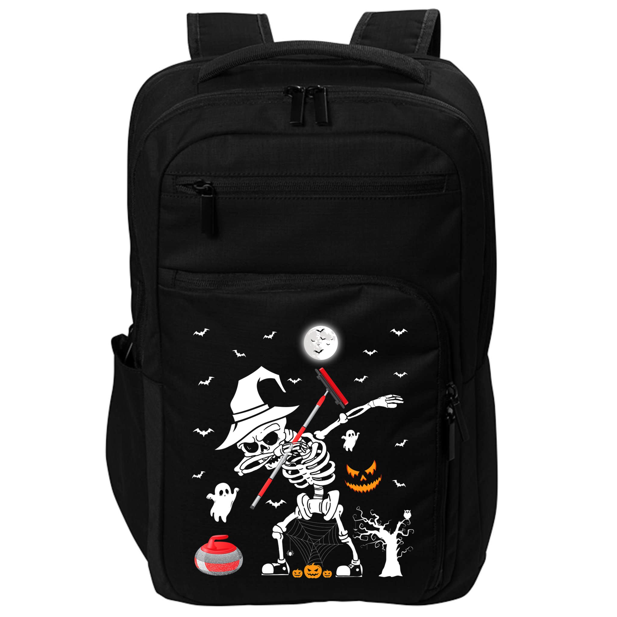 Curling Sports Funny Skeleton Dabbing Curling Halloween Impact Tech Backpack