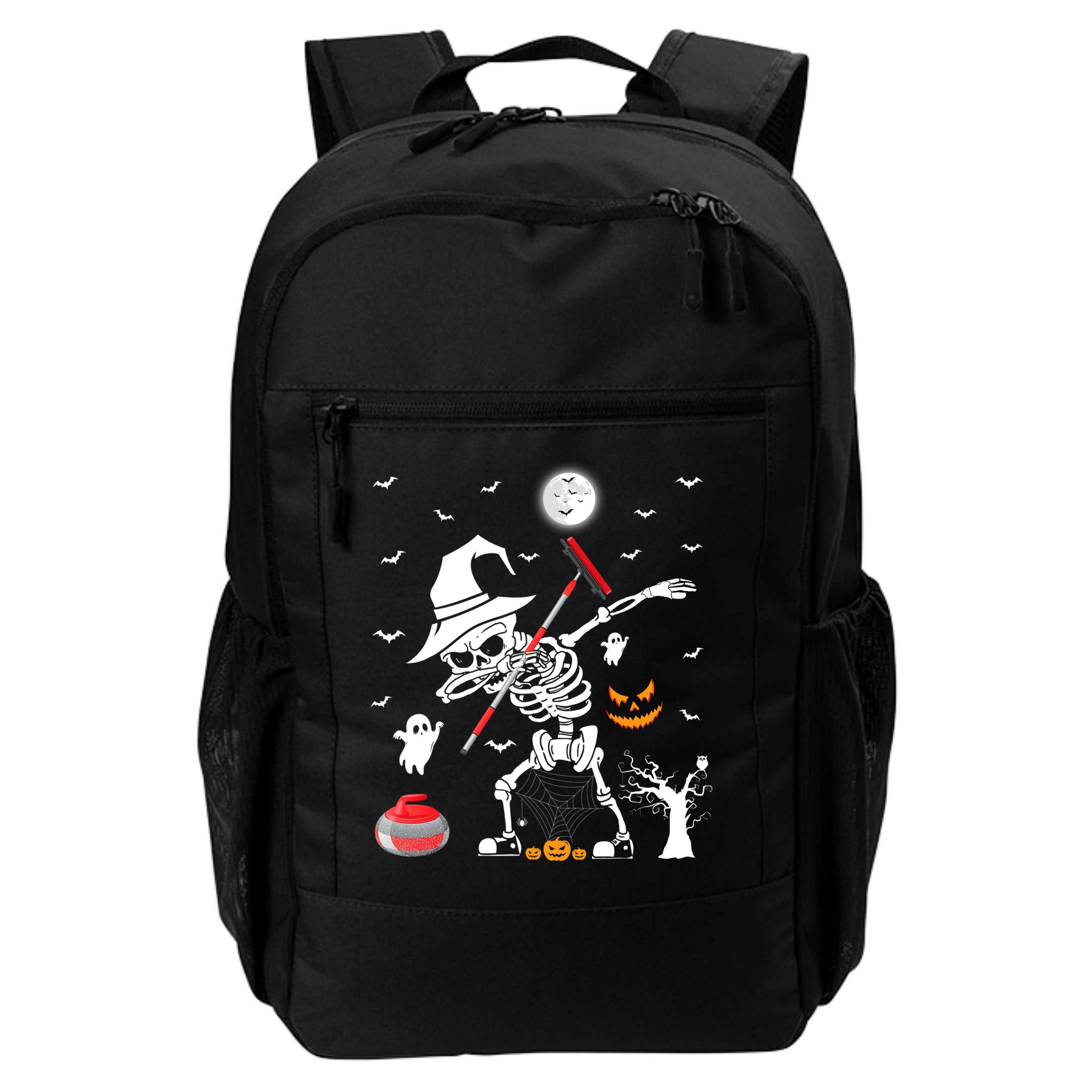 Curling Sports Funny Skeleton Dabbing Curling Halloween Backpack