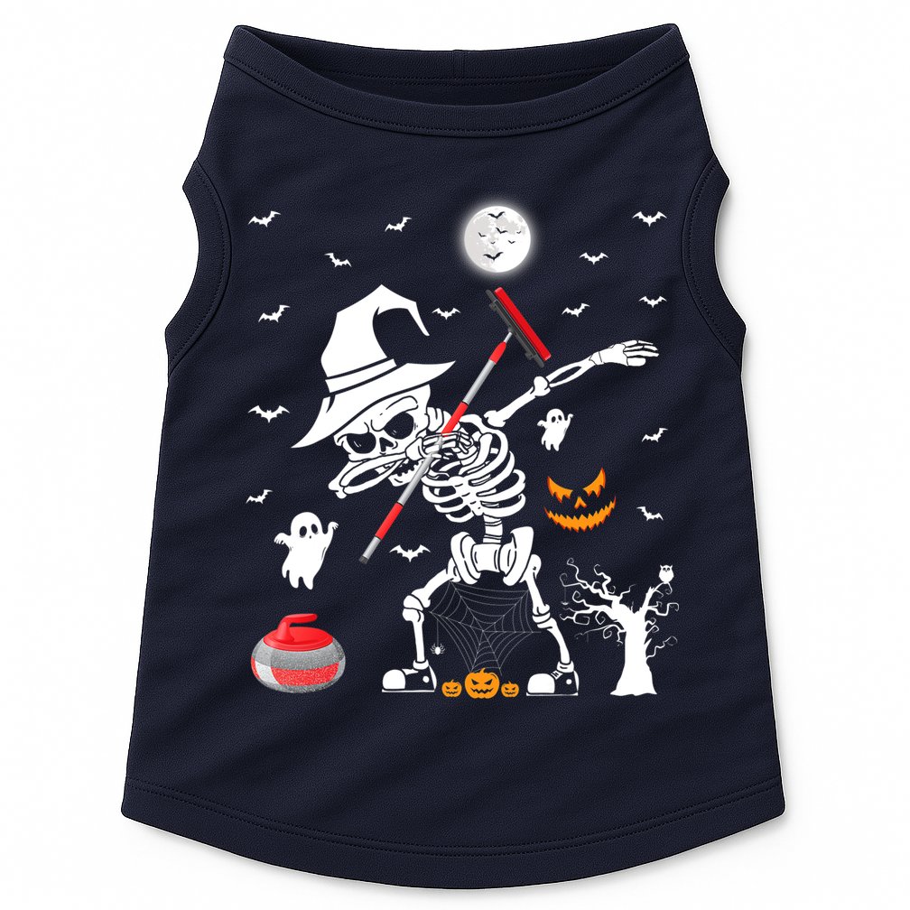 Curling Sports Funny Skeleton Dabbing Curling Halloween Doggie Tank