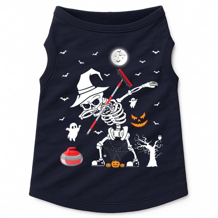 Curling Sports Funny Skeleton Dabbing Curling Halloween Doggie Tank