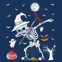 Curling Sports Funny Skeleton Dabbing Curling Halloween Doggie Tank