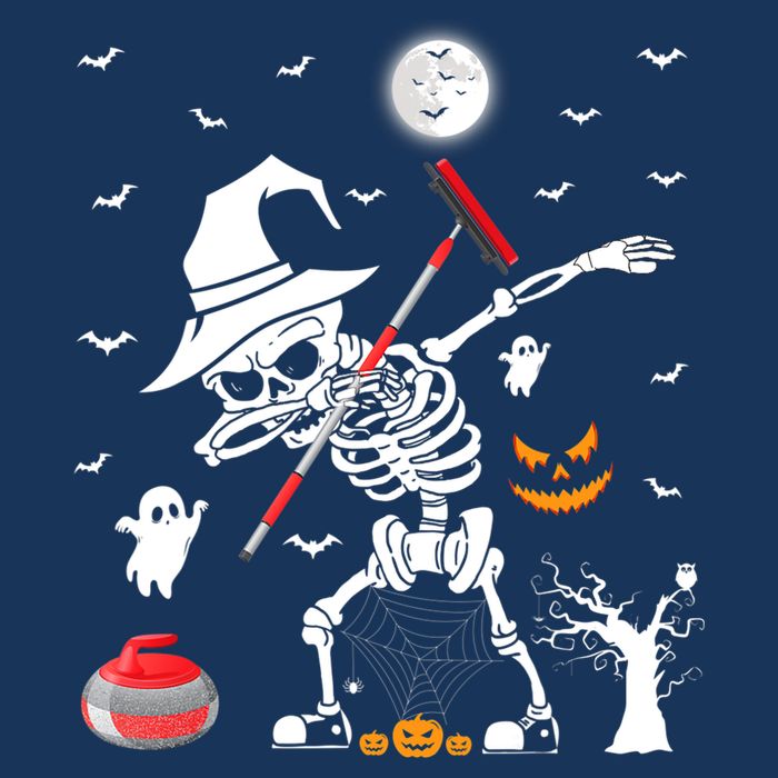 Curling Sports Funny Skeleton Dabbing Curling Halloween Doggie Tank