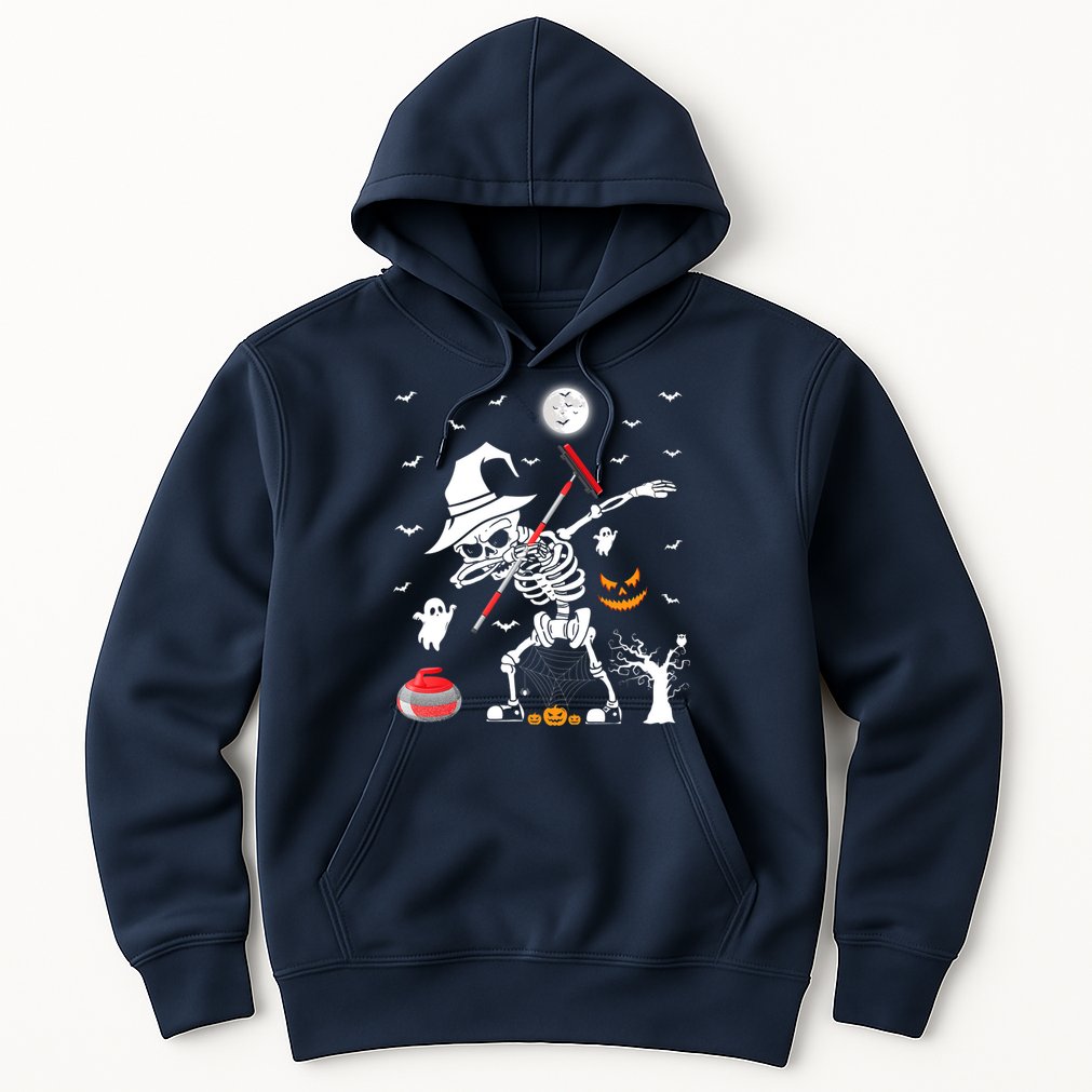 Curling Sports Funny Skeleton Dabbing Curling Halloween Hoodie