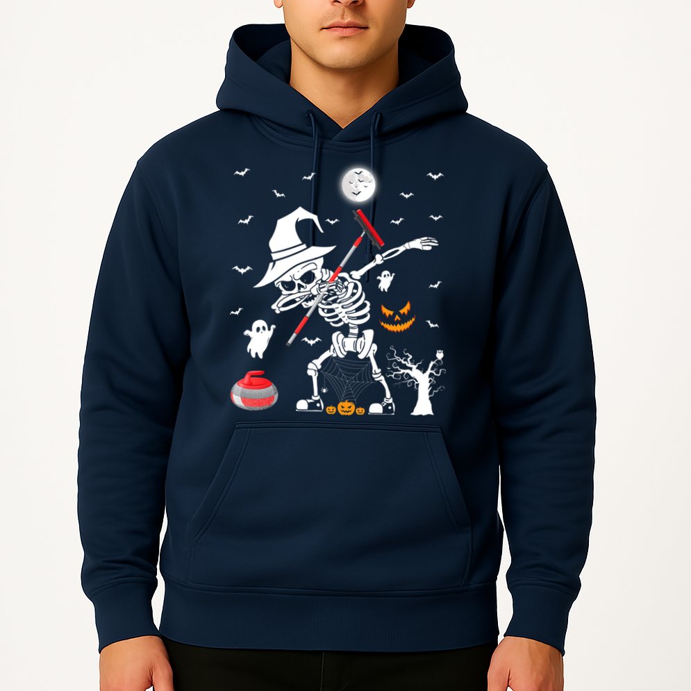 Curling Sports Funny Skeleton Dabbing Curling Halloween Hoodie