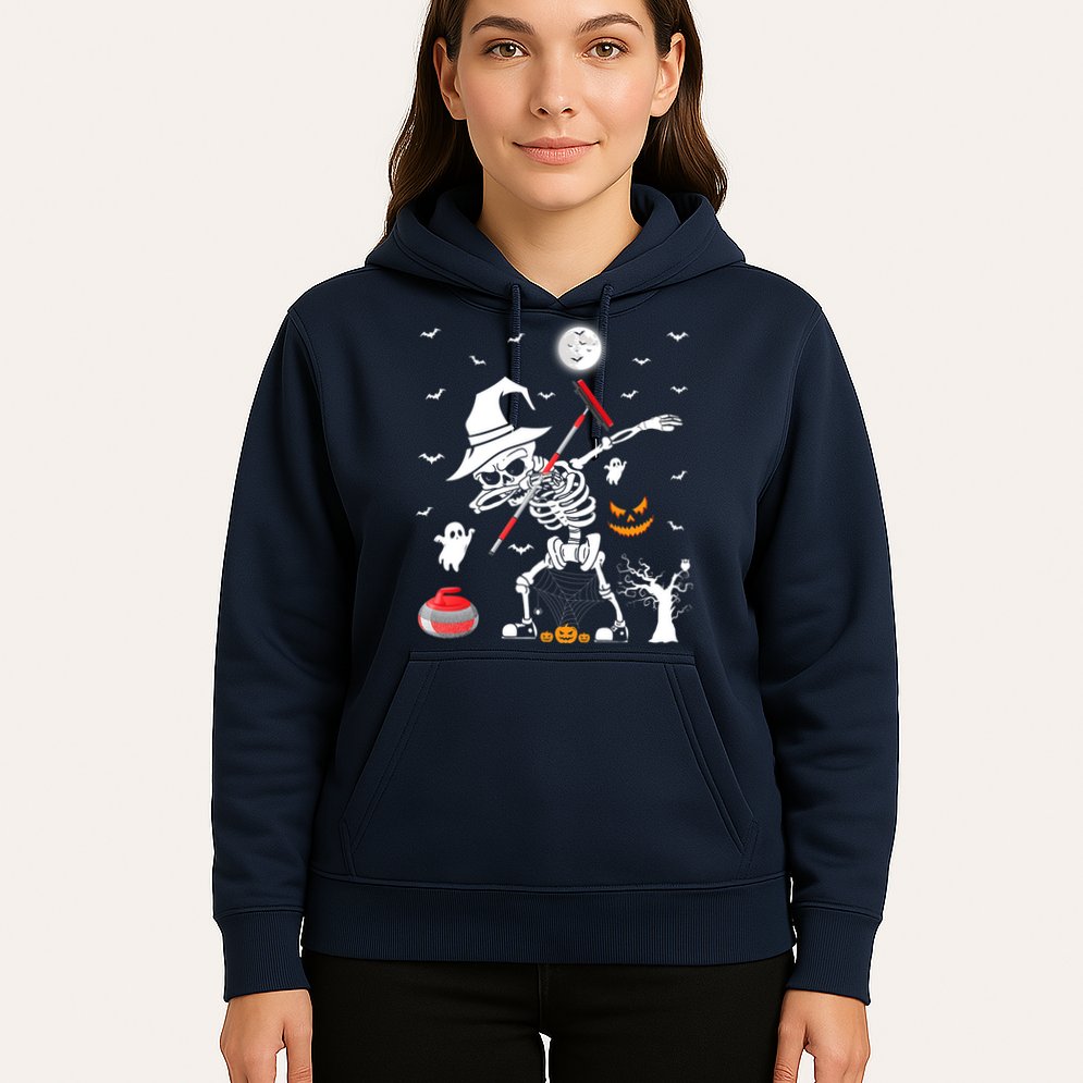 Curling Sports Funny Skeleton Dabbing Curling Halloween Hoodie
