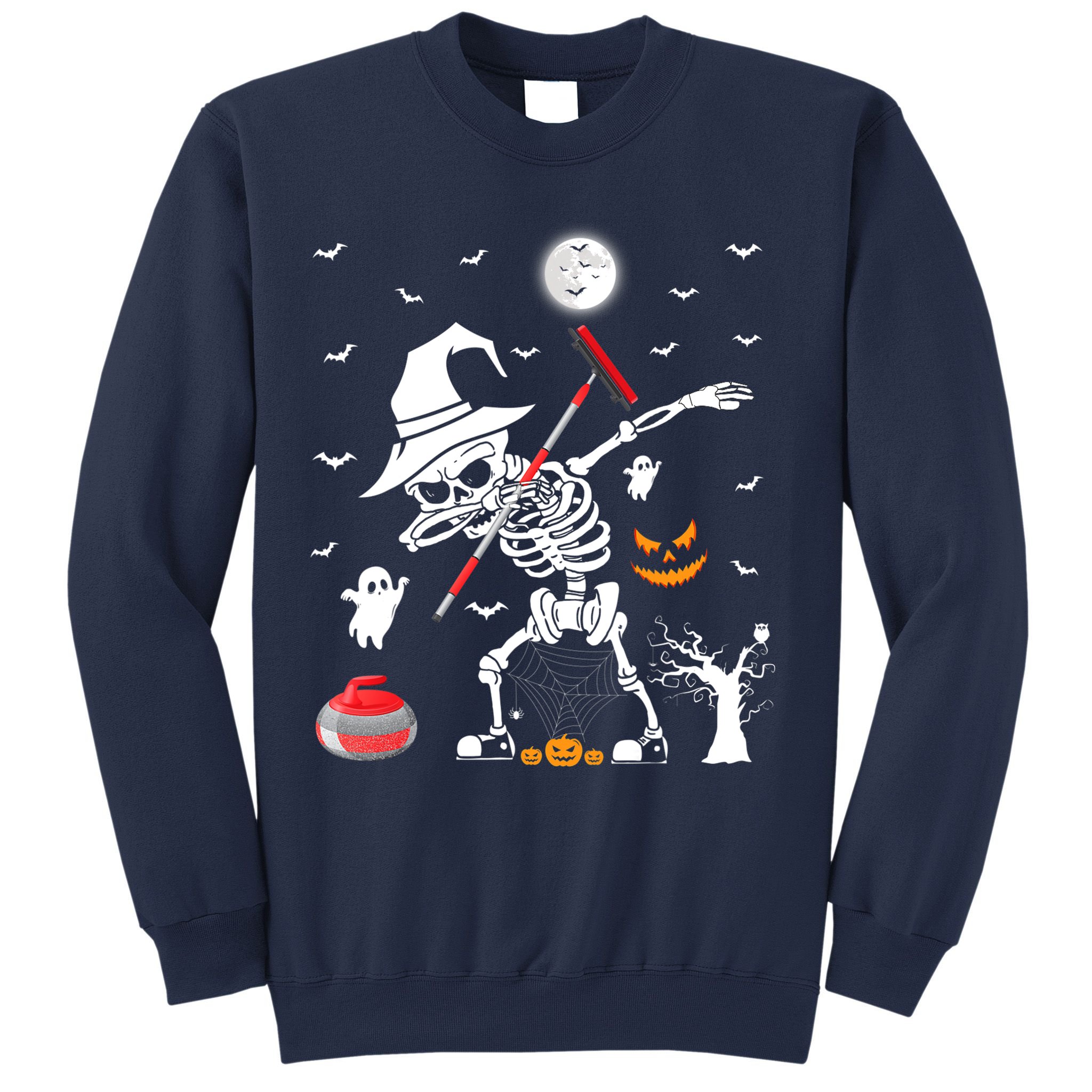 Curling Sports Funny Skeleton Dabbing Curling Halloween Sweatshirt