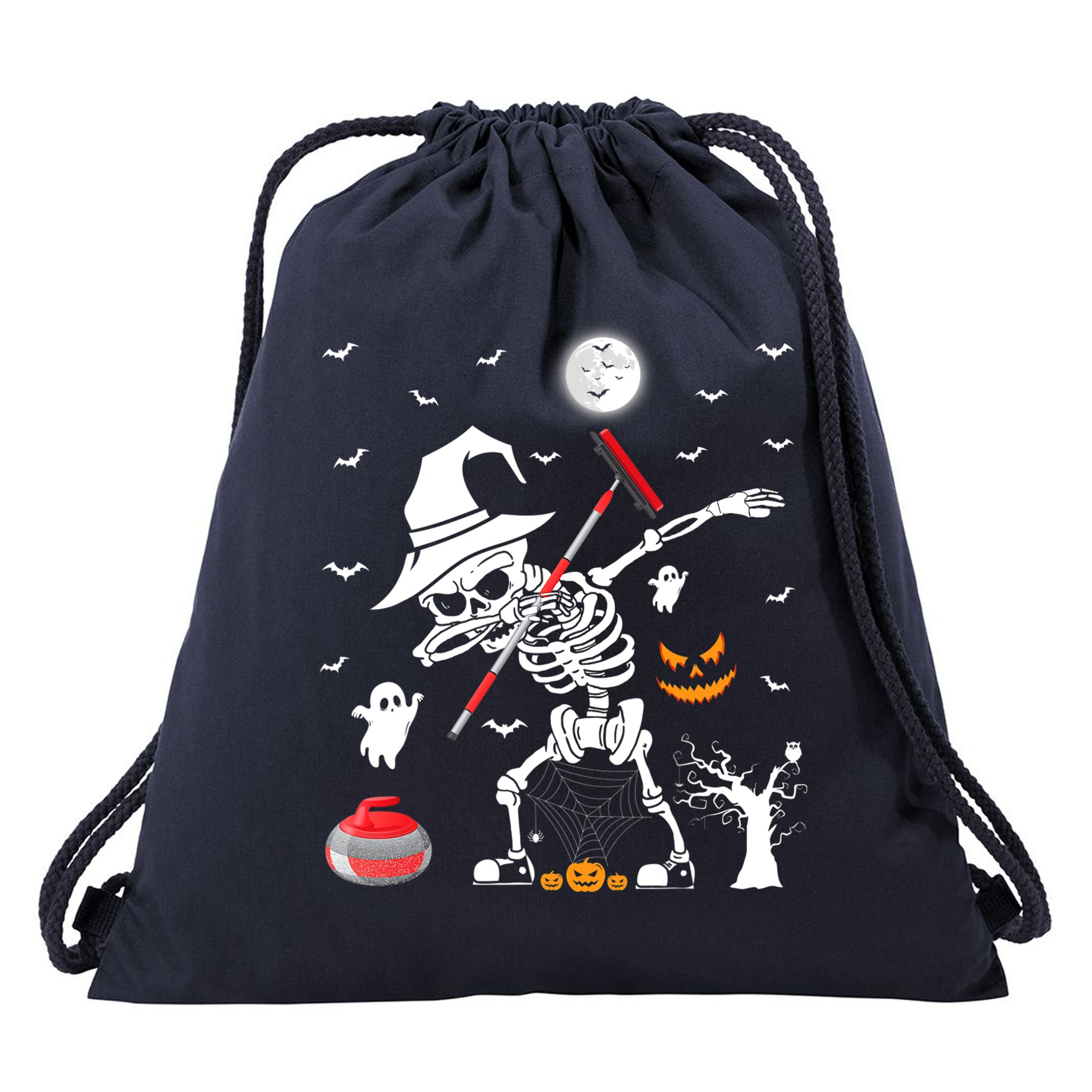 Curling Sports Funny Skeleton Dabbing Curling Halloween Drawstring Bag