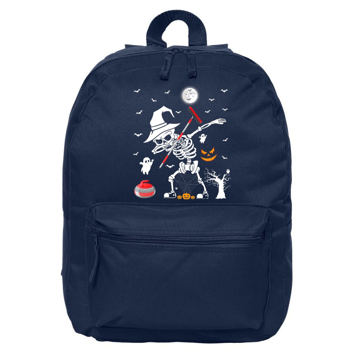 Curling Sports Funny Skeleton Dabbing Curling Halloween 16 in Basic Backpack