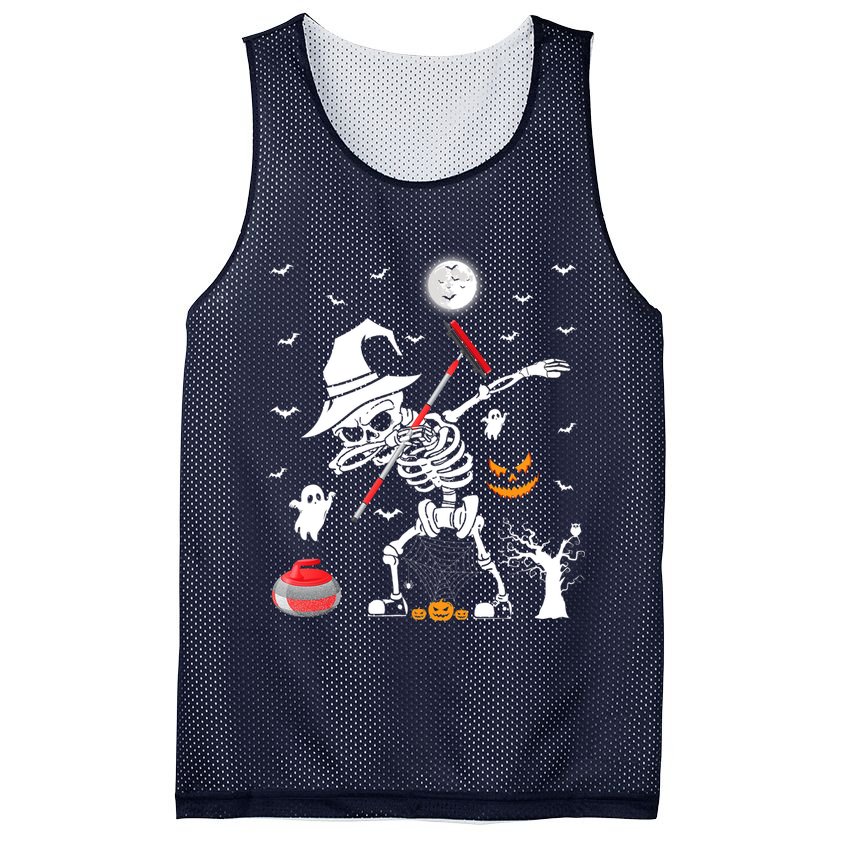 Curling Sports Funny Skeleton Dabbing Curling Halloween Mesh Reversible Basketball Jersey Tank